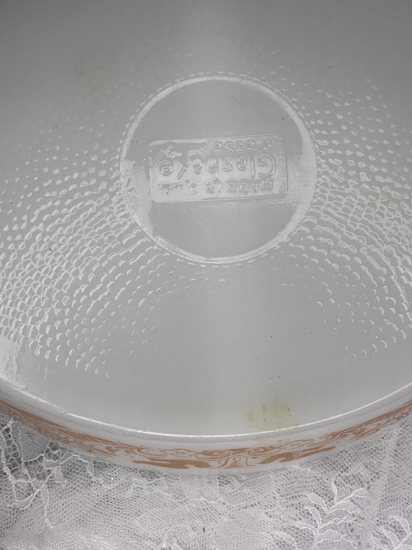 Glasbake Love Birds J-2352 Peach Oval Divided Casserole Dish