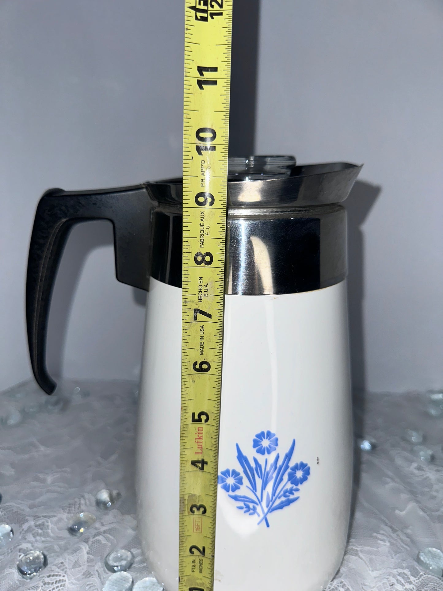 Corning Ware Stovetop Percolator 9 Cup Complete Basket Lid Vintage Cornflower