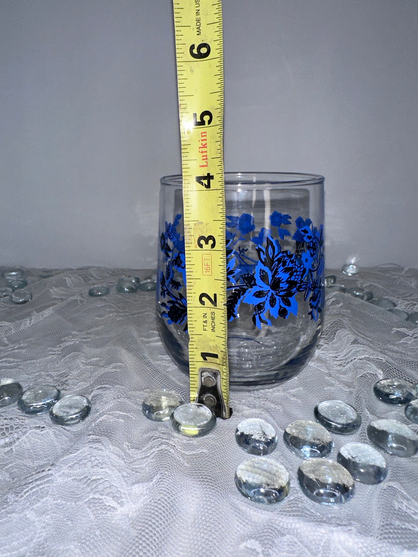 Royal Norfolk Royal Blue Navy White Floral Short Juice Drinking Glasses (4)