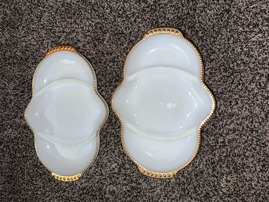 Fire King Milk Glass White and Gold Divided Dishes (2)