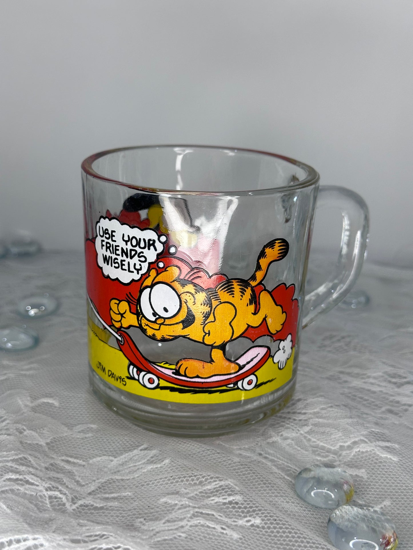 Vintage 1978 Garfield McDonalds Clear Glass Coffee Mug Cup Glass Jim Davis Mint