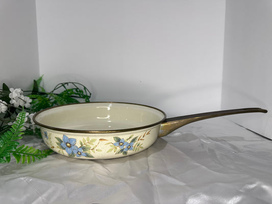 vintage Mikasa Day Dreams Grande Chef enamel frying pan with brass handles