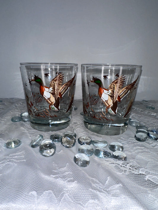 Vintage Libbey Mallard Duck Trophy Hunting Lodge Hunter Whiskey Beverage Glasses