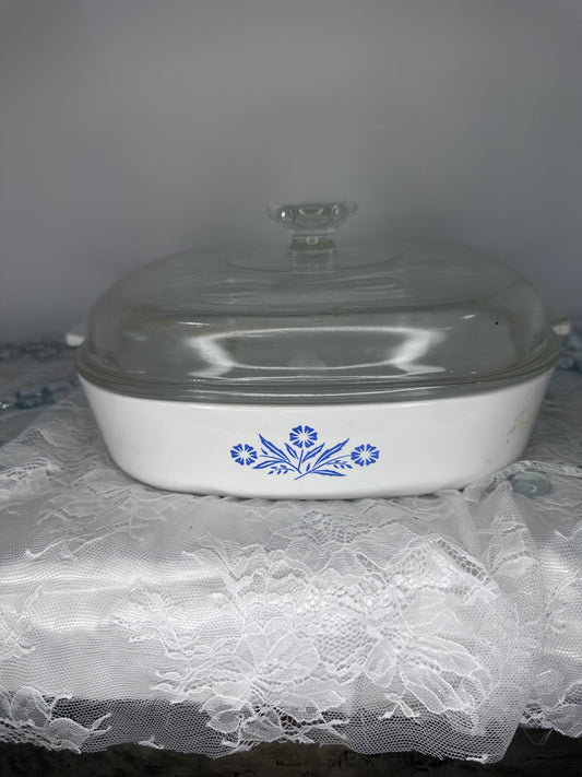 Corning Ware 10 Inch Blue Cornflower Covered Casserole W/ Dome Lid