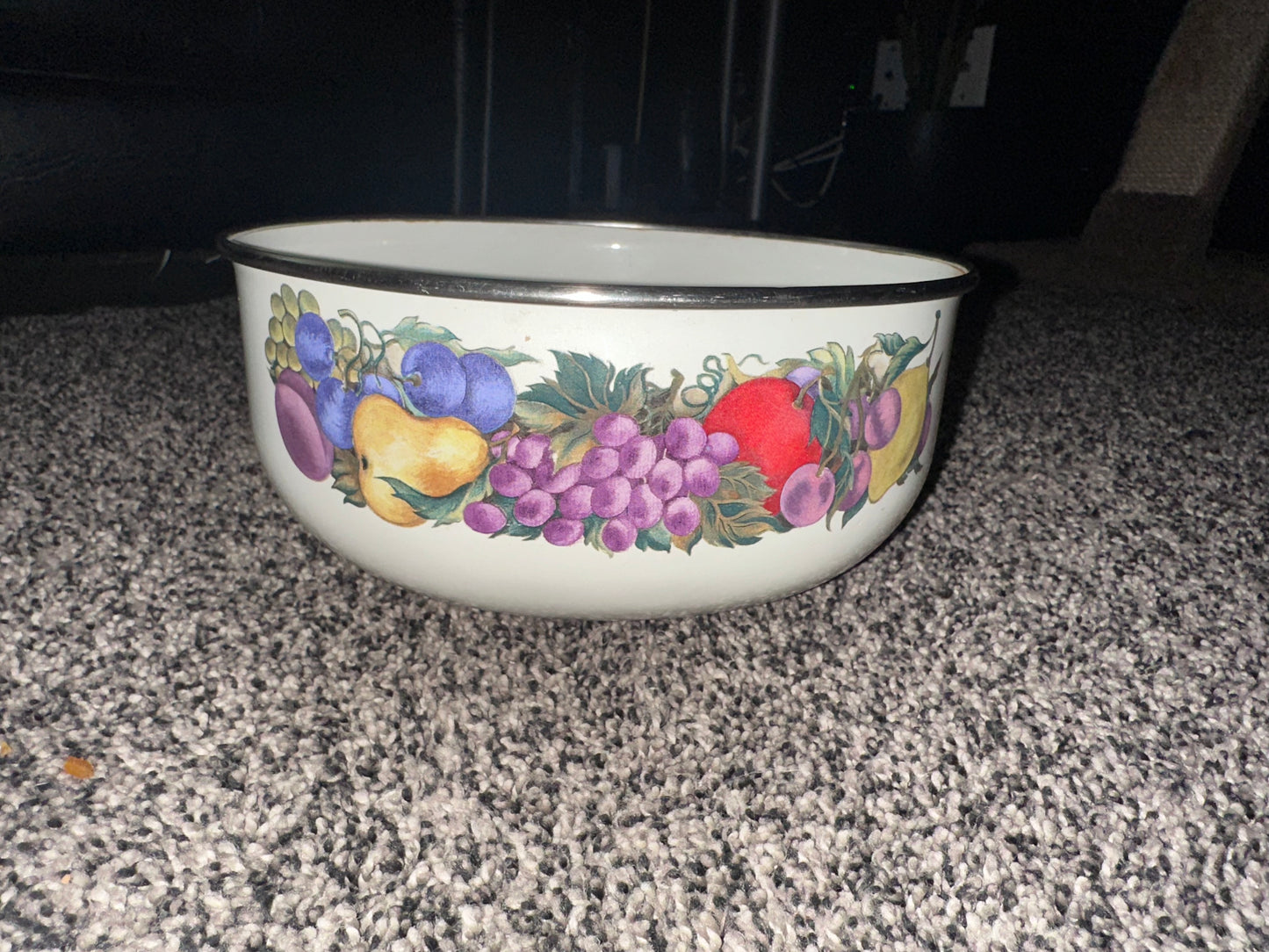 Two Vintage enamel bowls with fruit