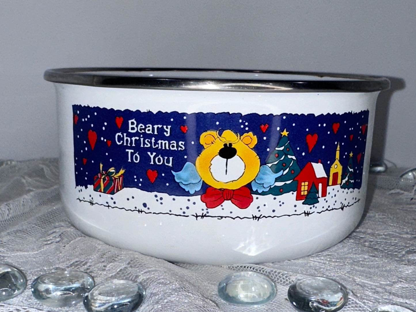 Vintage Nested Enamelware Christmas Serving Bowls Set of 3 Holiday Serving Bowls Graduated Sizes