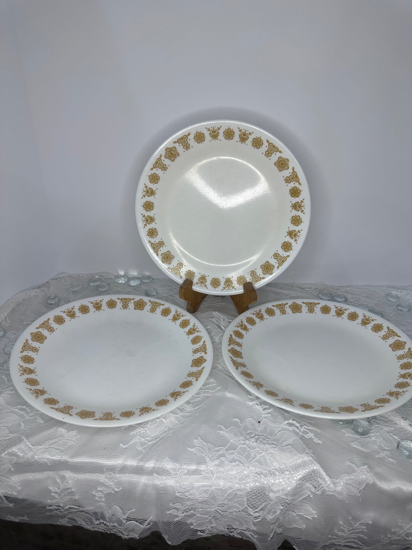 Corelle Butterfly Gold Dinner Plates / 1970 Corelle Corning BUTTERFLY GOLD