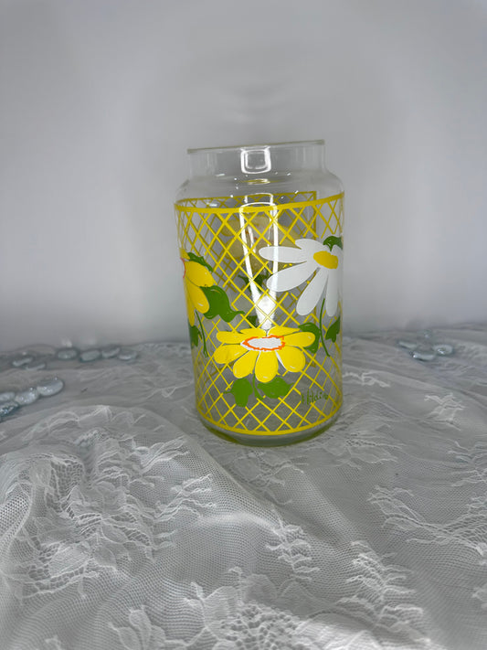 Vintage Anchor Hocking Glass Canister Yellow Daisy Flowers Hildi