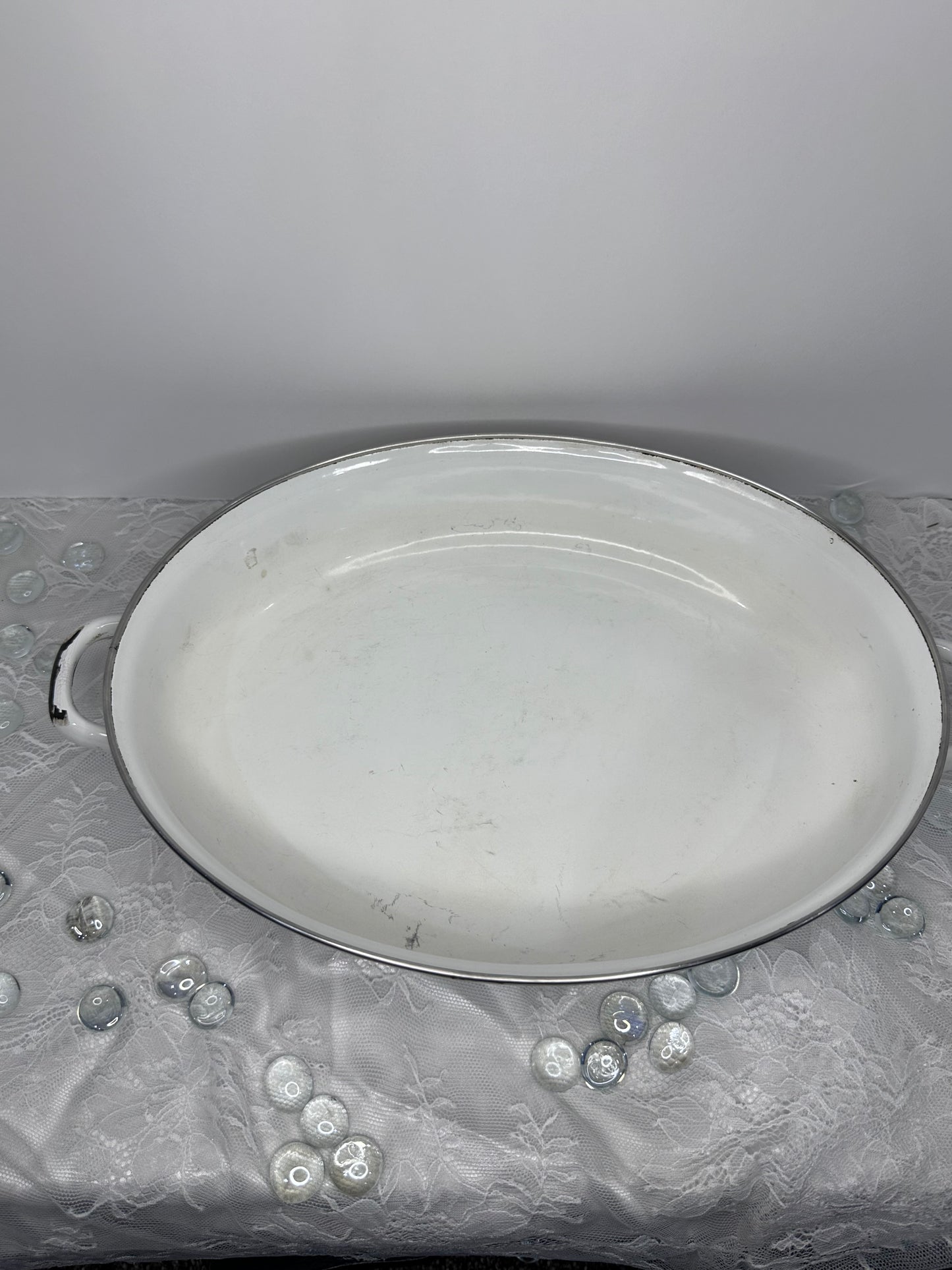 Vintage Enamel Ware Oval Roasting Pan Retro Floral Flowers