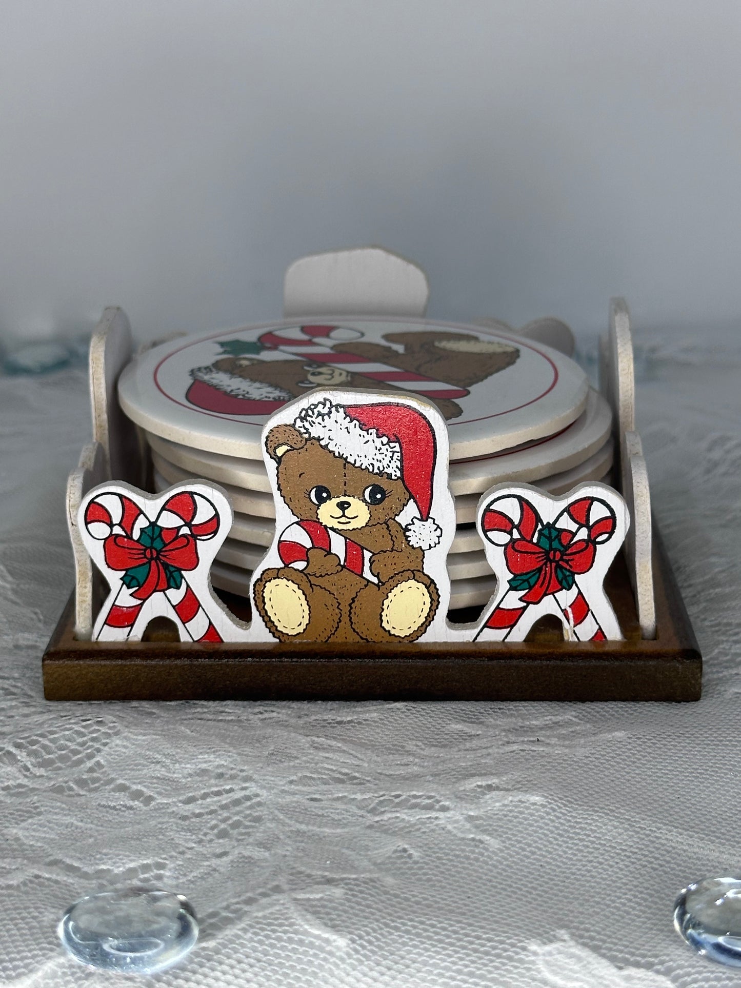 1988 House of Lloyd Teddy Bear Coaster Set of 6 Teddy Bear Coaster with Wooden Crate