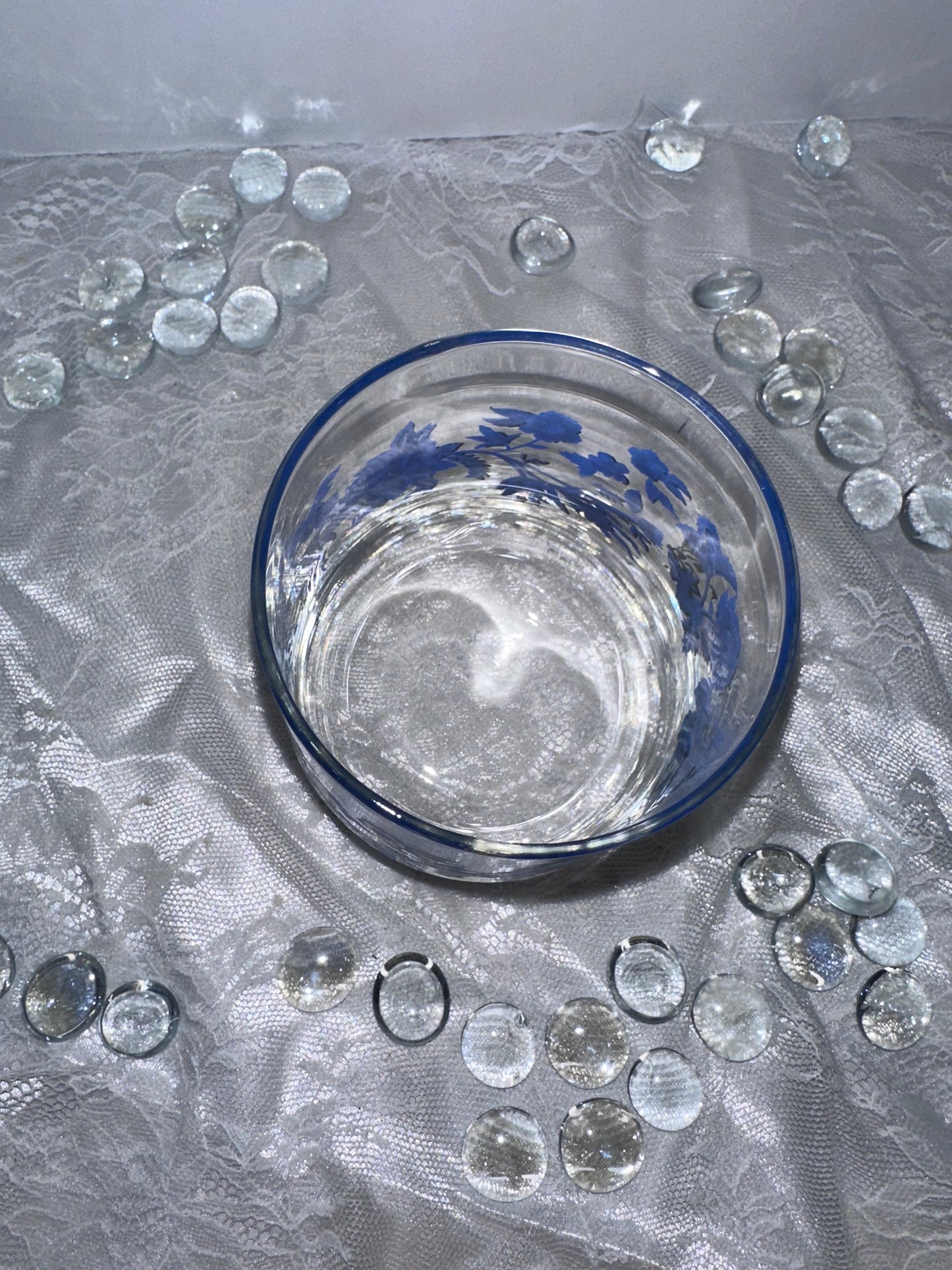 Royal Norfolk Royal Blue Navy White Floral Short Juice Drinking Glasses (4)