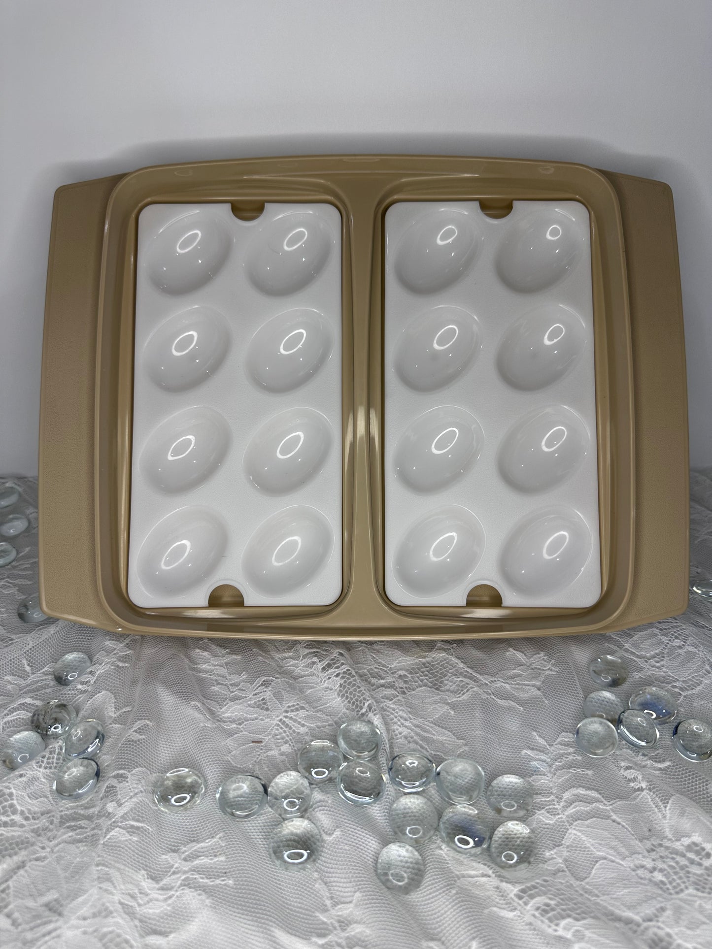 Vintage Tupperware Tan Deviled Boiled Egg Carrier Storage Container