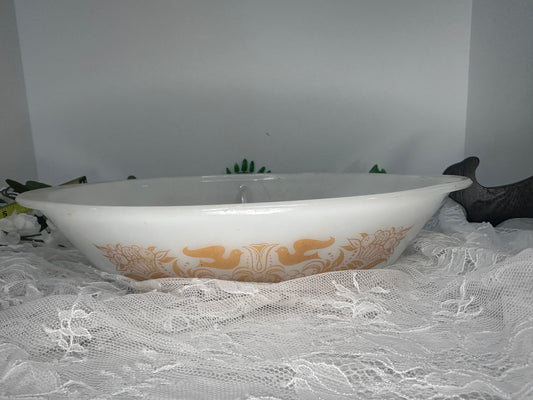 Glasbake Love Birds J-2352 Peach Oval Divided Casserole Dish