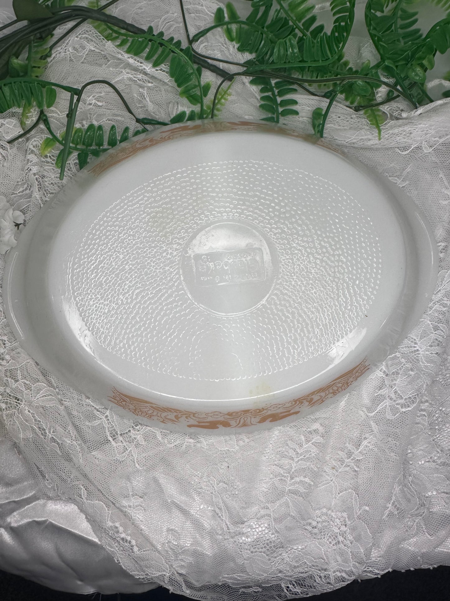 Glasbake Love Birds J-2352 Peach Oval Divided Casserole Dish