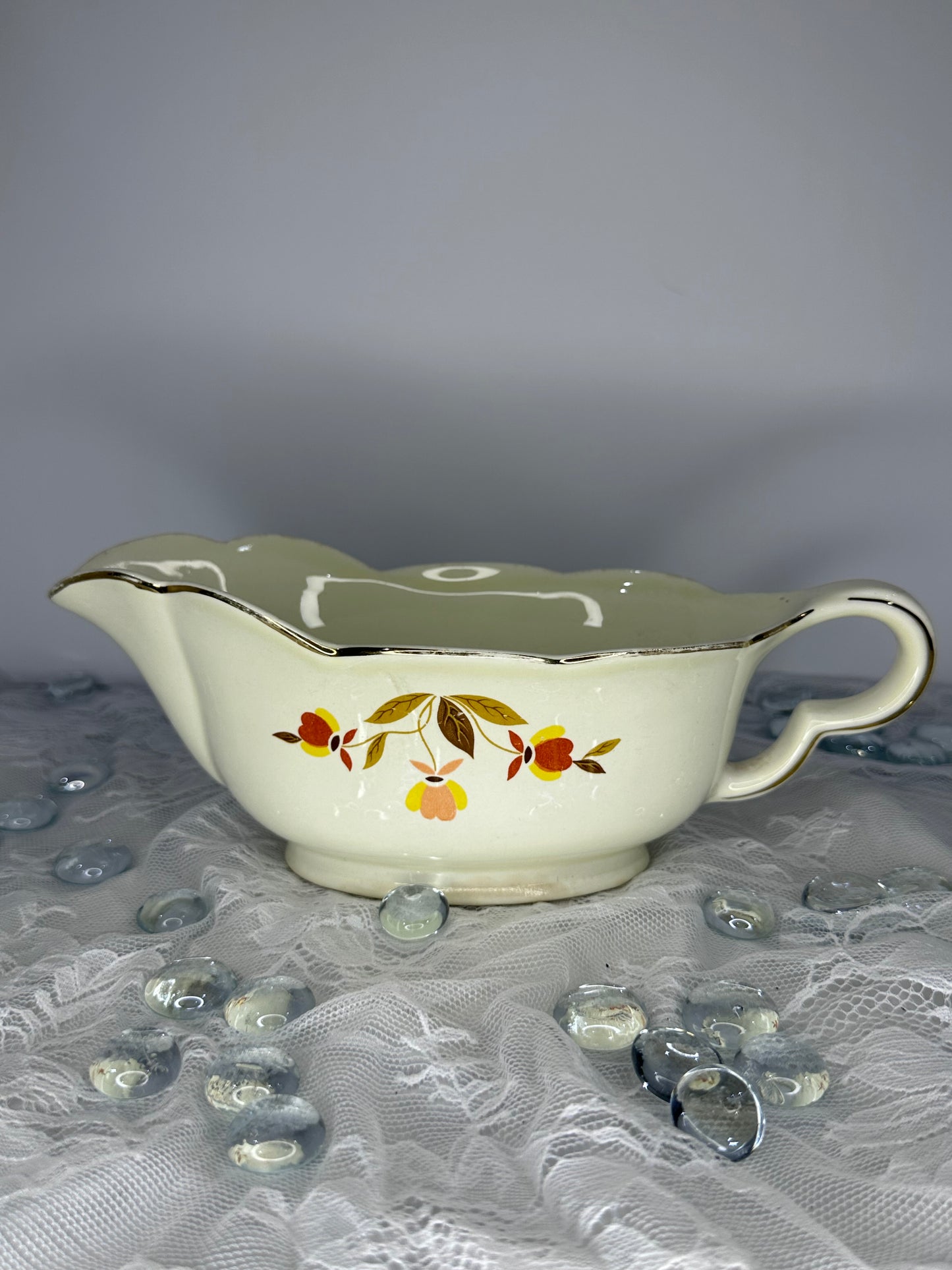 Vintage Hall Jewel Tea Autumn Leaf Gravy Boat Vintage 9 1/2"