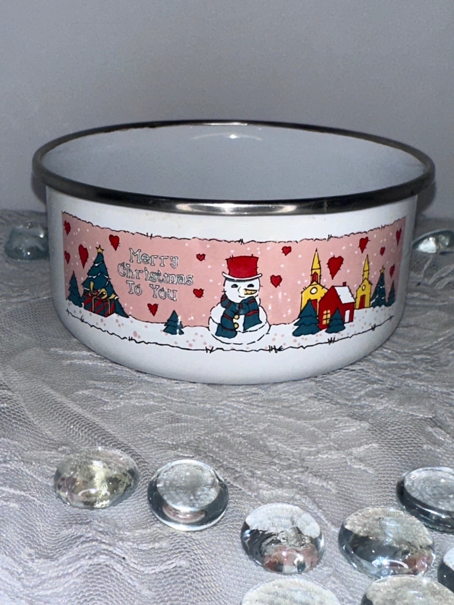 Vintage Nested Enamelware Christmas Serving Bowls Set of 3 Holiday Serving Bowls Graduated Sizes