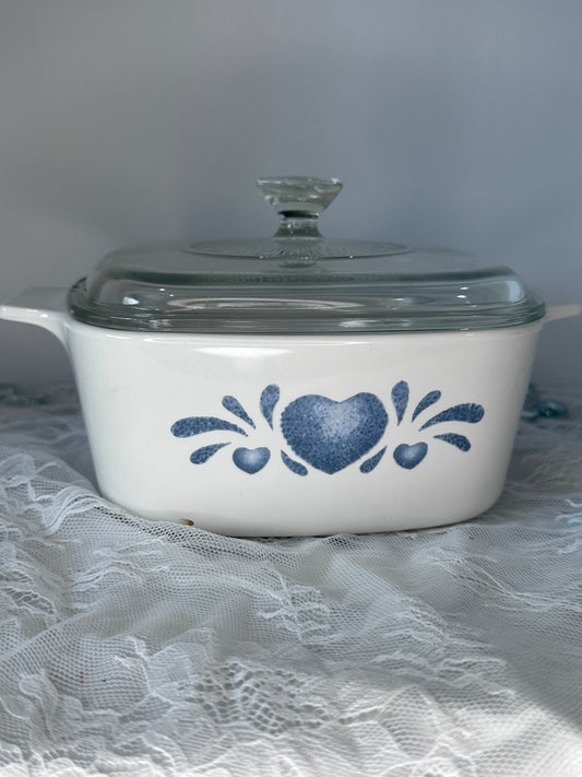 VINTAGE CORNING WARE ~"BLUE HEART" ~ 2 QT/LITER CASSEROLE