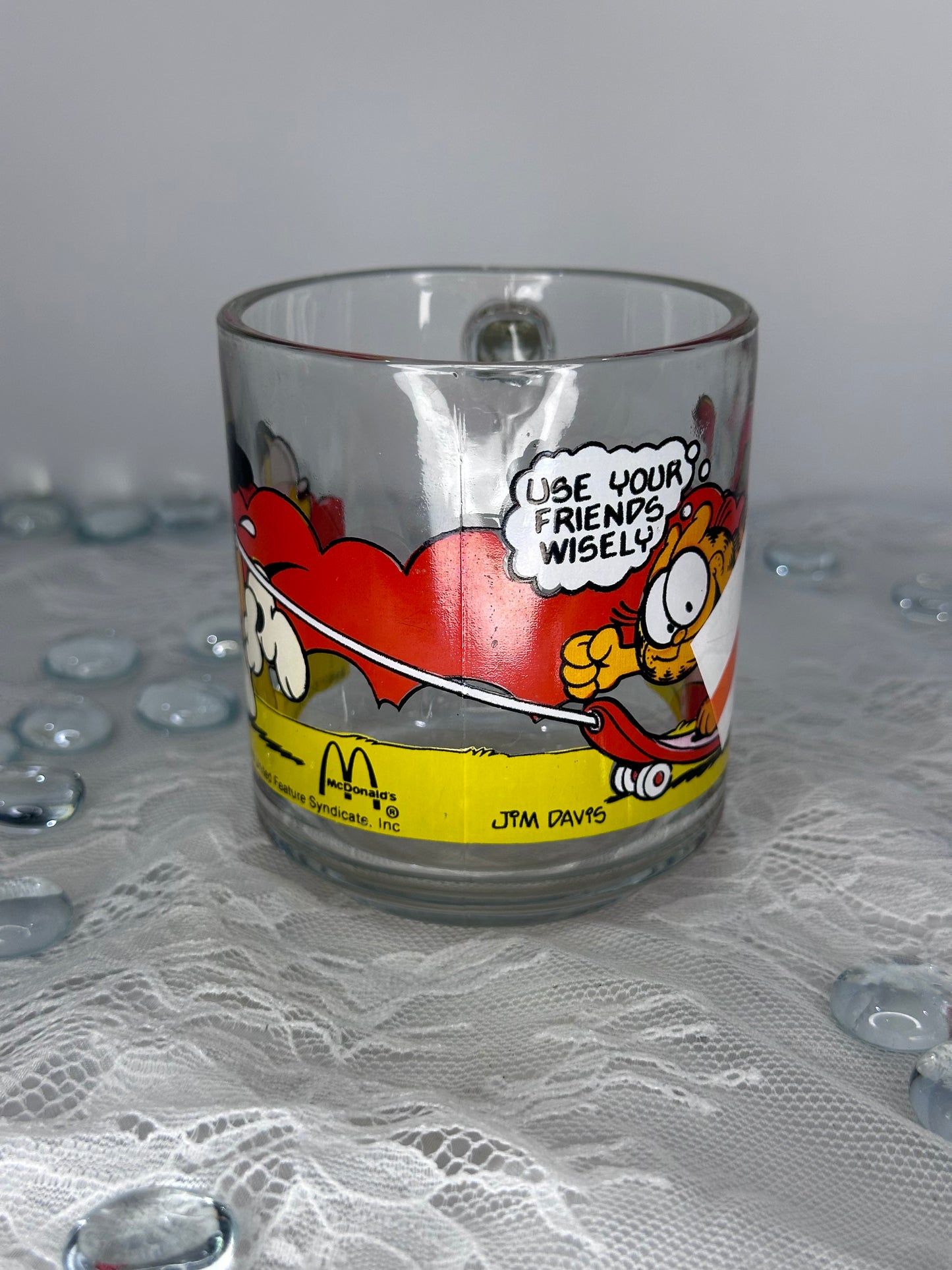 Vintage 1978 Garfield McDonalds Clear Glass Coffee Mug Cup Glass Jim Davis Mint