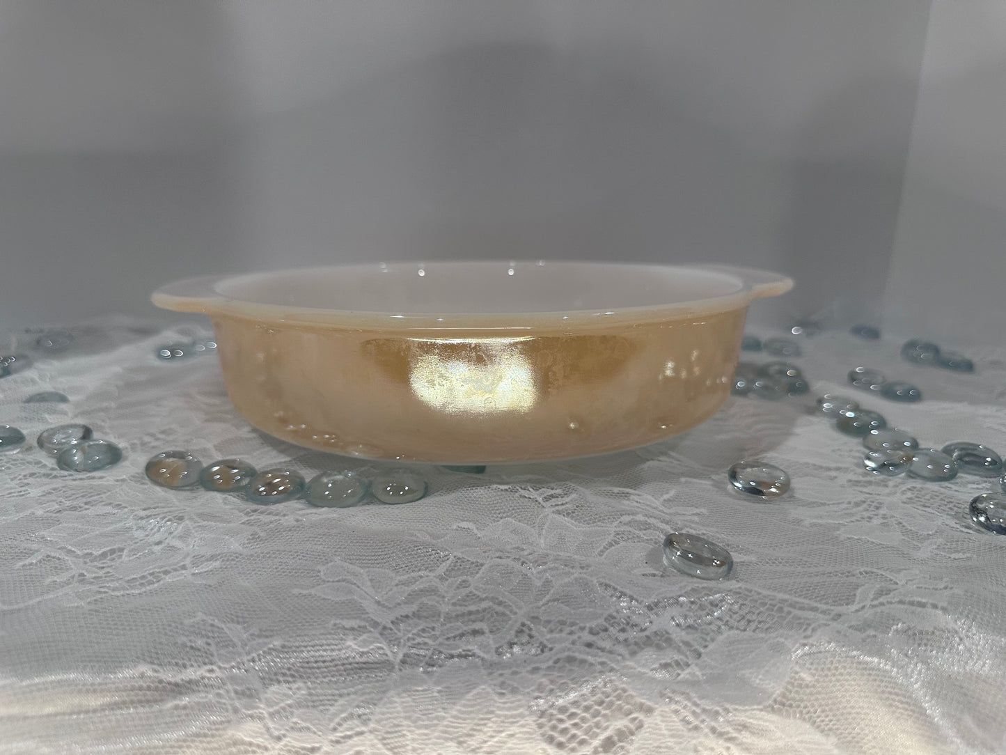 FireKing Peach Luster Casserole Dish