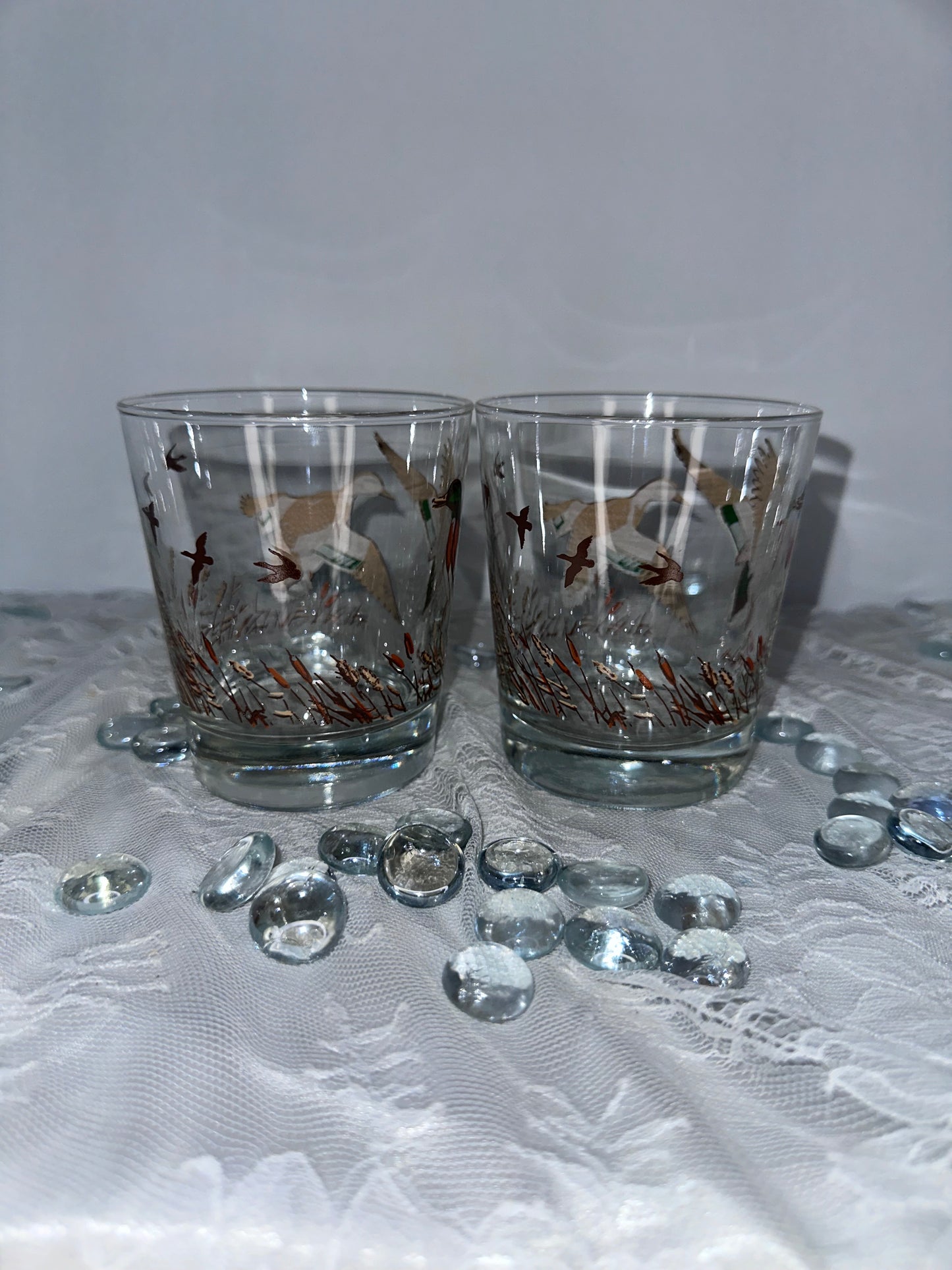 Vintage Libbey Mallard Duck Trophy Hunting Lodge Hunter Whiskey Beverage Glasses