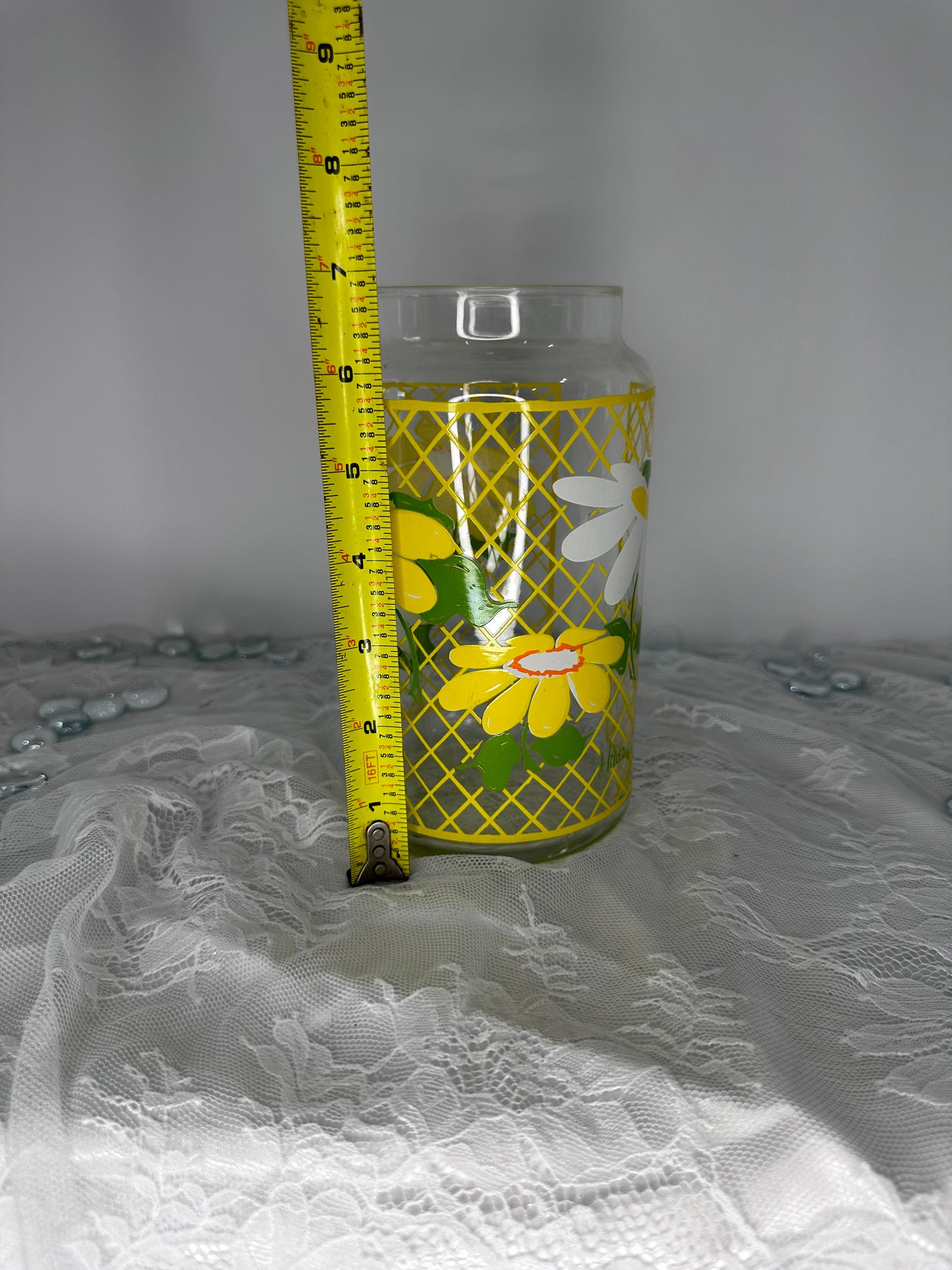 Vintage Anchor Hocking Glass Canister Yellow Daisy Flowers Hildi