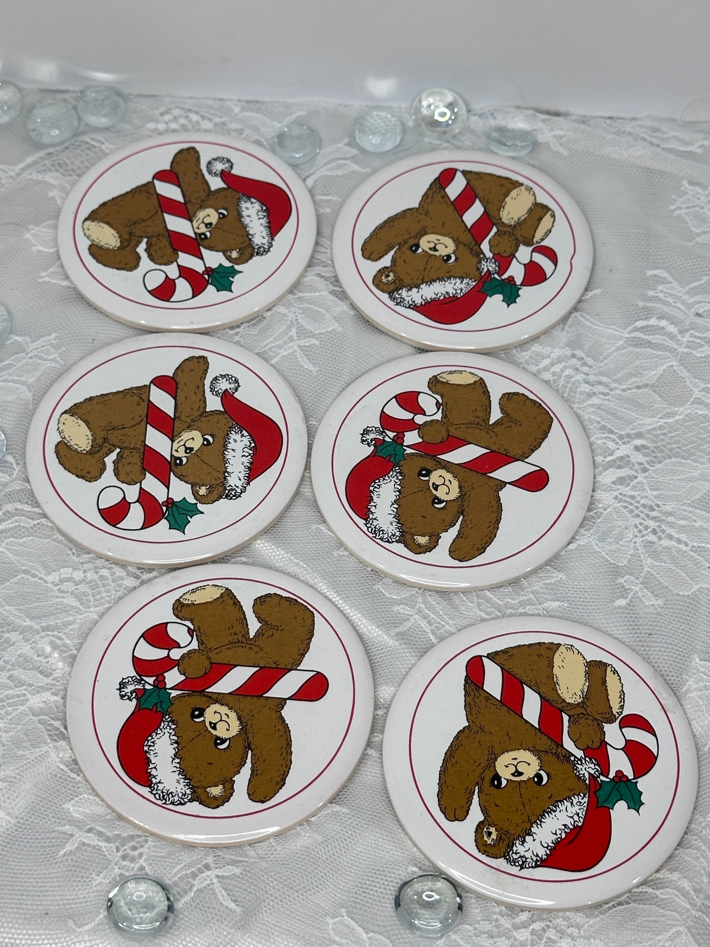 1988 House of Lloyd Teddy Bear Coaster Set of 6 Teddy Bear Coaster with Wooden Crate