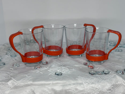 Set of 4 vintage glass cups with plastic handles