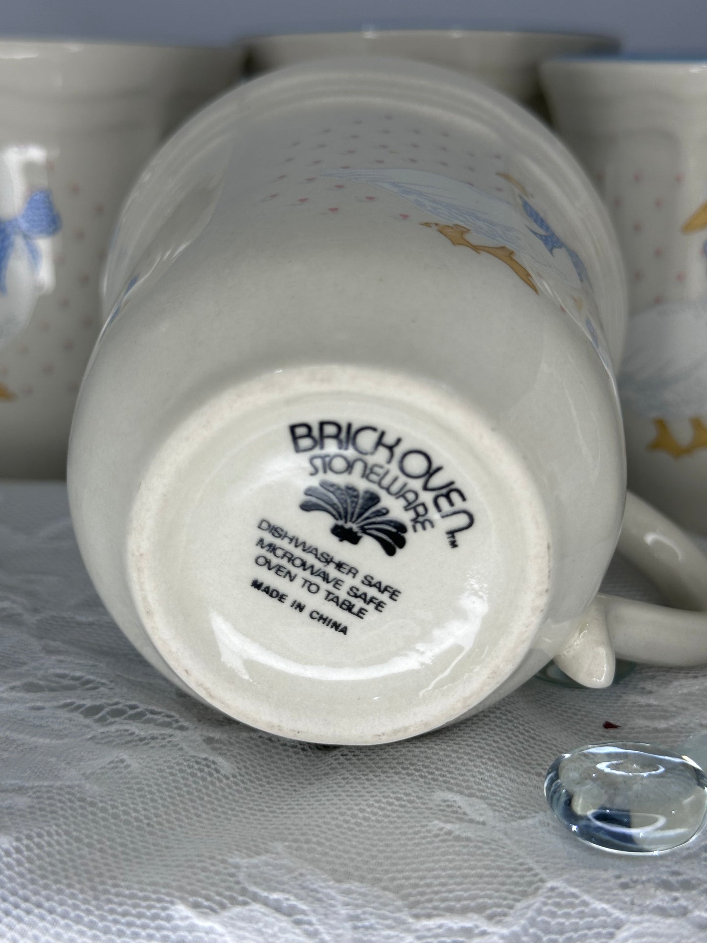 Set of 5 Vintage Aunt Rhody Blue Goose Brickoven Stoneware Mugs Coffee Tea Cups