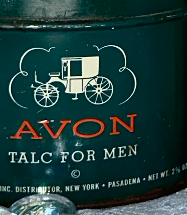 Antique Mennen talcum powder and Avon talcum powder