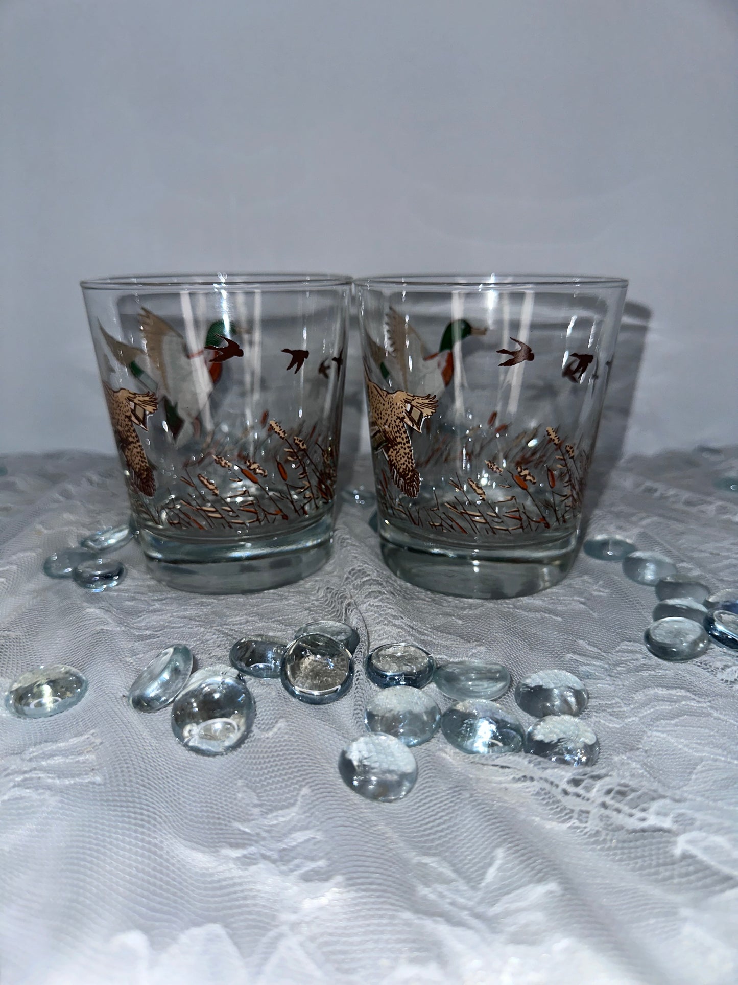 Vintage Libbey Mallard Duck Trophy Hunting Lodge Hunter Whiskey Beverage Glasses