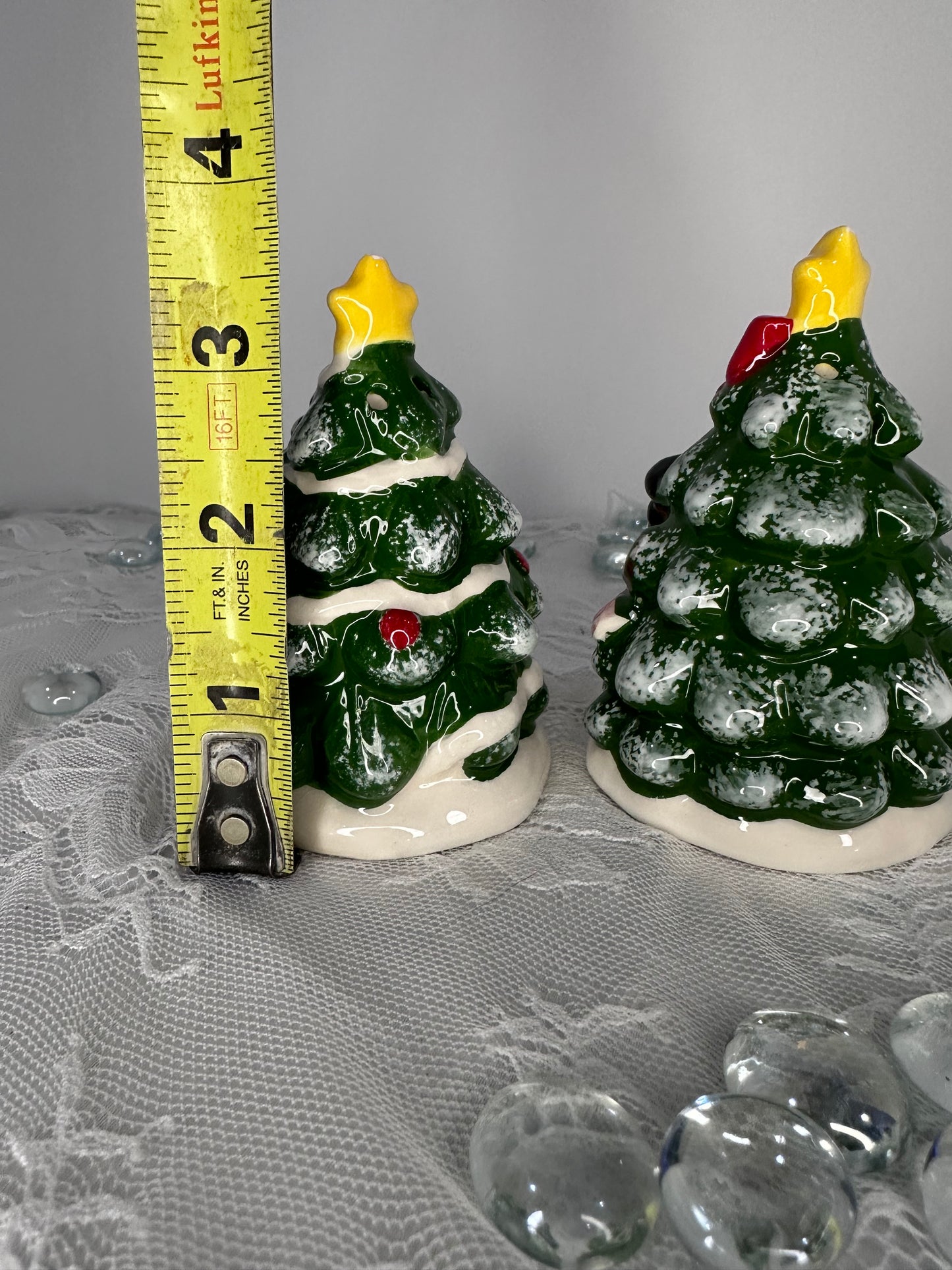 Vintage Christmas Tree Snowman and Reindeer Salt & Pepper Shakers Set