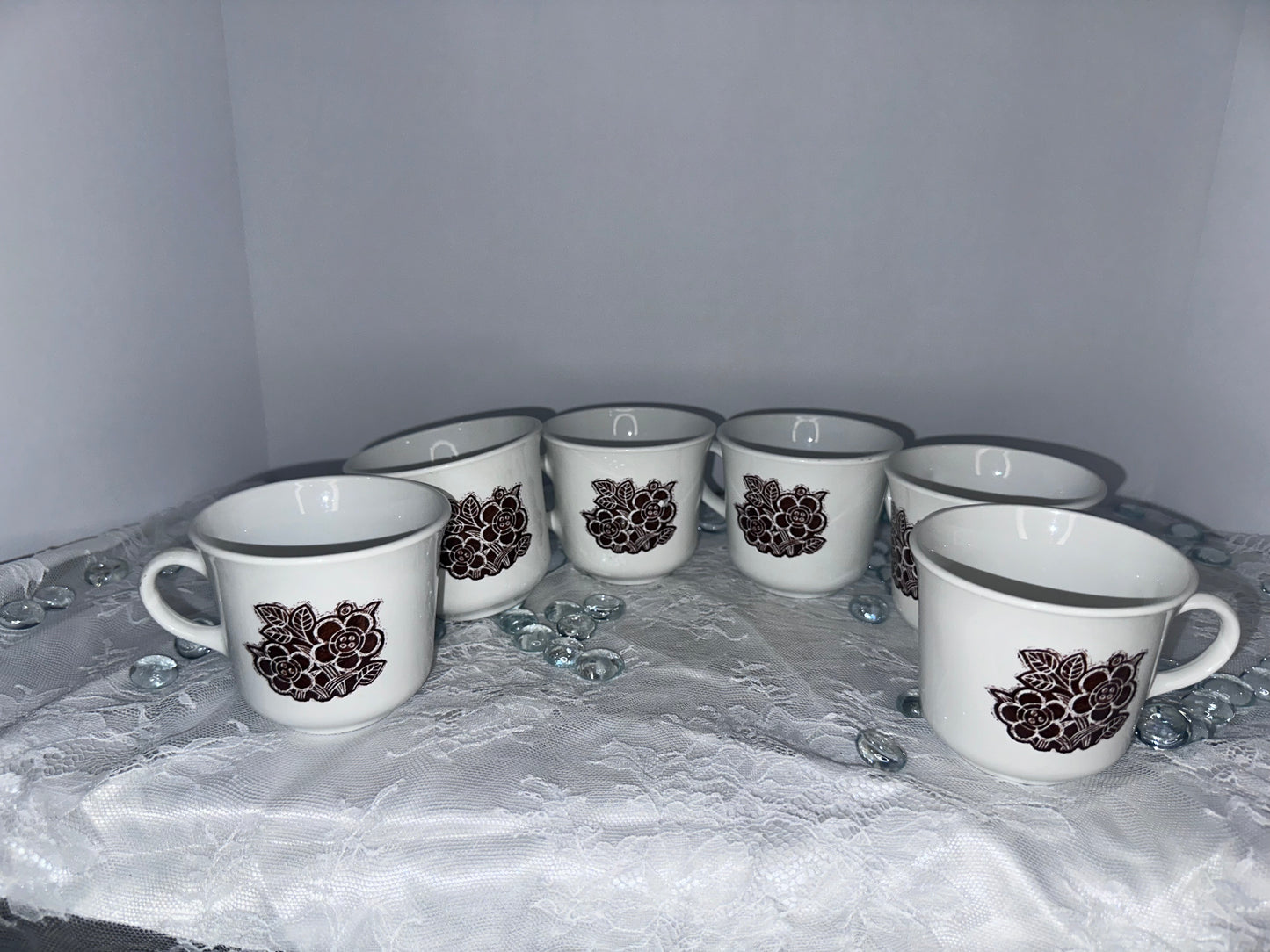 Vtg Corelle Cups Batik Brown Flowers Corningware Glass Tea Mugs Corning Glass