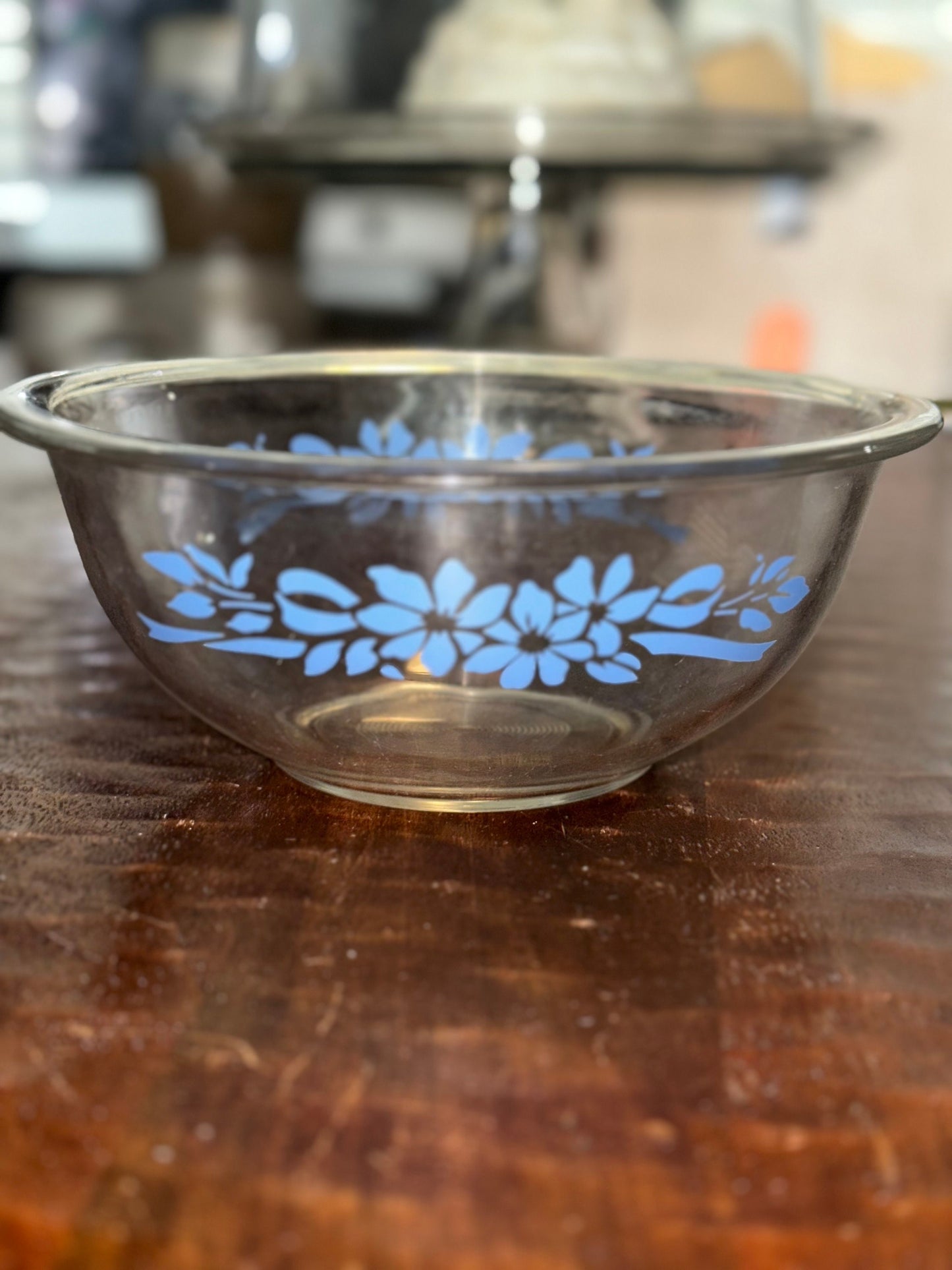 Vtg Pyrex Clear Glass with blue Flowers