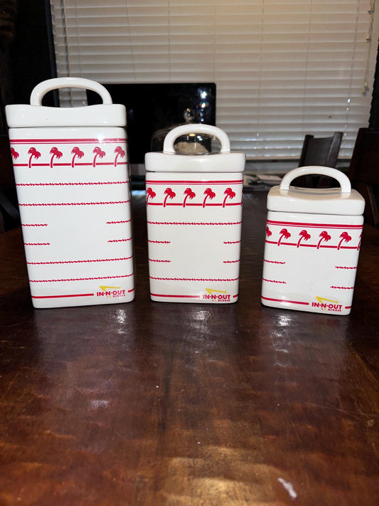 RARE In-N-Out Burger Ceramic Canister Jar 6pc Set Write On Container