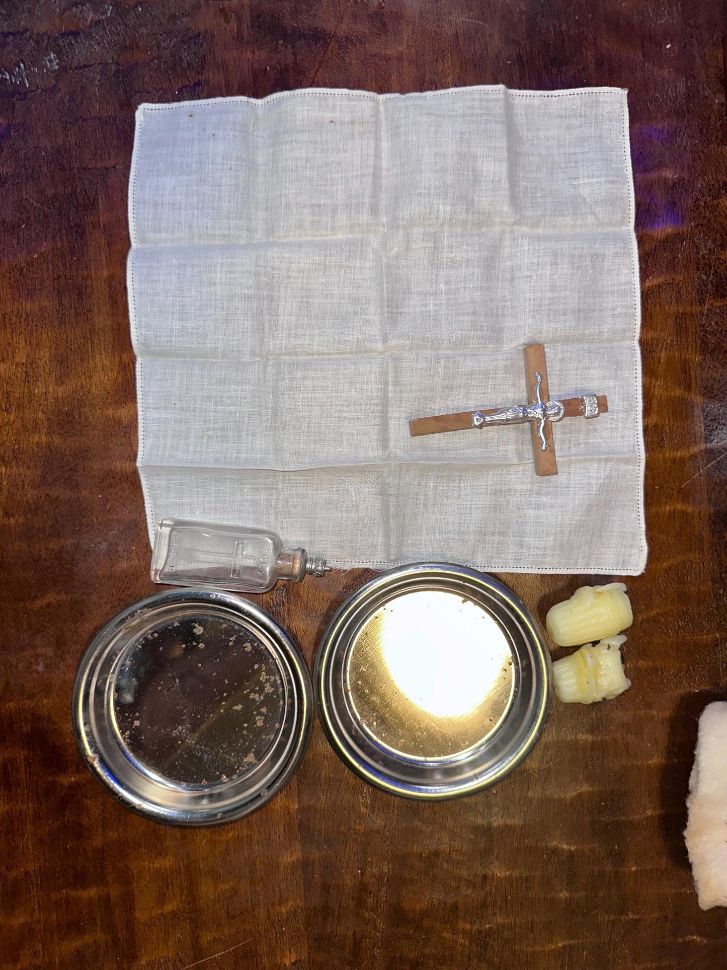 Vintage Last Rites Sick Call Set Catholic Priest Hinged Wooden Box Traveling